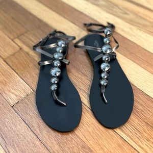 Chic Metallic Leather Flat Sandals